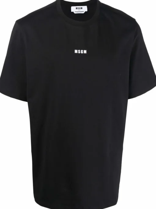 Msgm T-shirt Nero Uomo Stampa Micro Logo