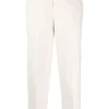 Pantalone Beige in Tessuto Froissé con Taglio Crop e Gamba Affusolata