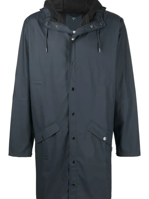 Rains Giubbotto Blu Uomo Impermeabile Dritto Lungo
