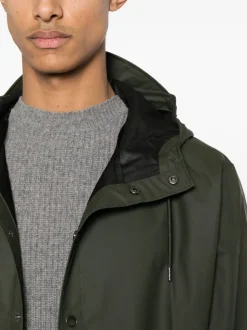 Rains Giubbotto Verde Uomo Impermeabile Dritto Cappuccio