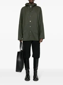 Rains Giubbotto Verde Uomo Impermeabile Dritto Cappuccio