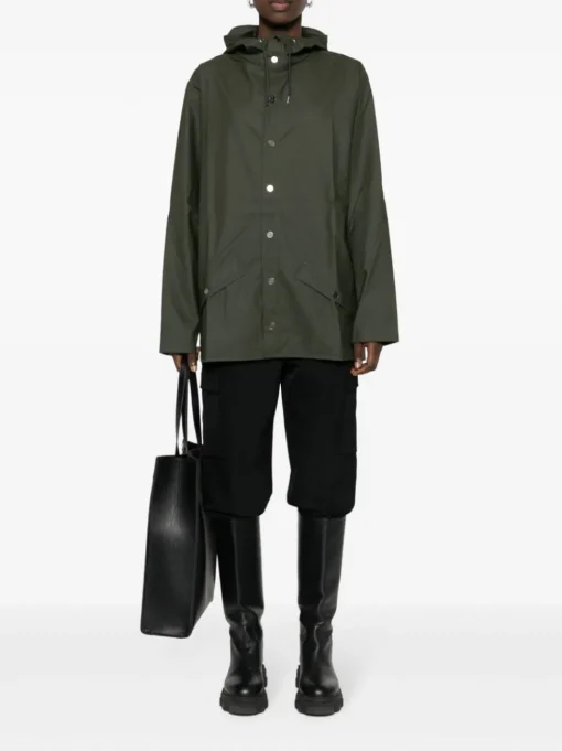 Rains Giubbotto Verde Uomo Impermeabile Dritto Cappuccio