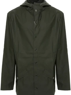 Rains Giubbotto Verde Uomo Impermeabile Dritto Cappuccio