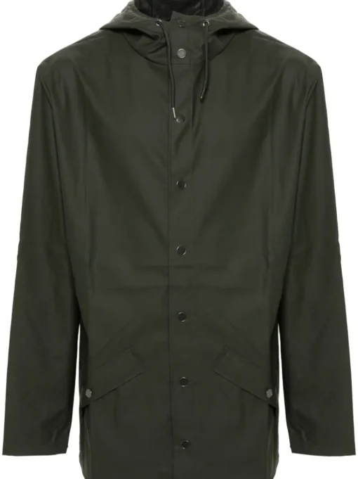 Rains Giubbotto Verde Uomo Impermeabile Dritto Cappuccio