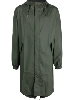 Rains Giubbotto Verde Uomo Impermeabile Lungo Cappuccio