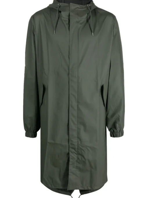 Rains Giubbotto Verde Uomo Impermeabile Lungo Cappuccio
