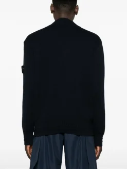 Stone Island Cardigan Blu Uomo Patch Compass