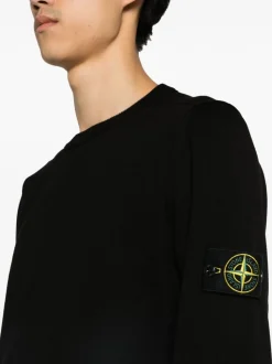Stone Island Maglia Nero Uomo Patch Logo Compass