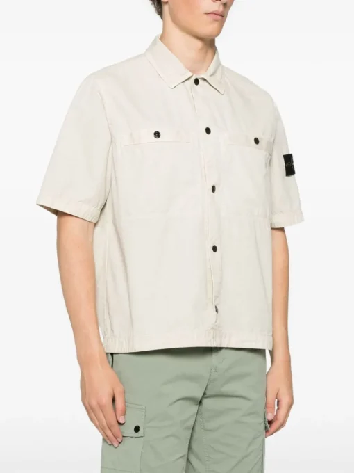 Stone Island Uomo Camicia Marrone Maniche Corte