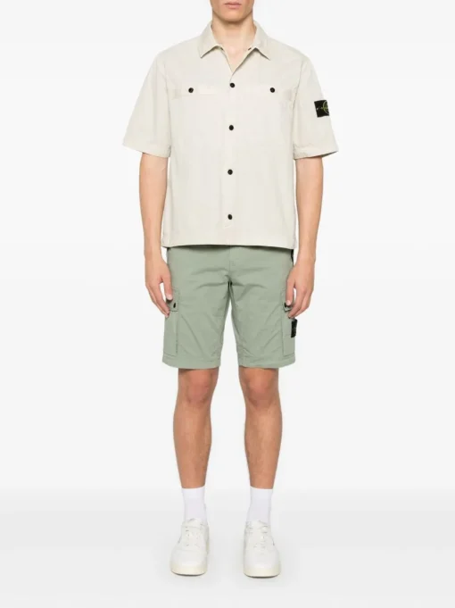 Stone Island Uomo Camicia Marrone Maniche Corte