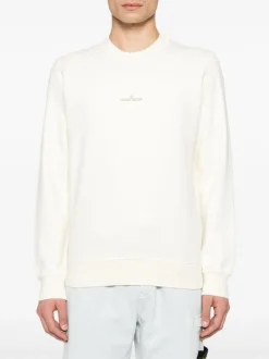 Stone Island Uomo Felpa Bianco Maxi Logo Posteriore