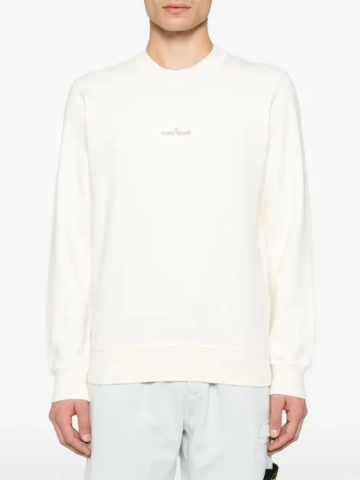 Stone Island Uomo Felpa Bianco Maxi Logo Posteriore