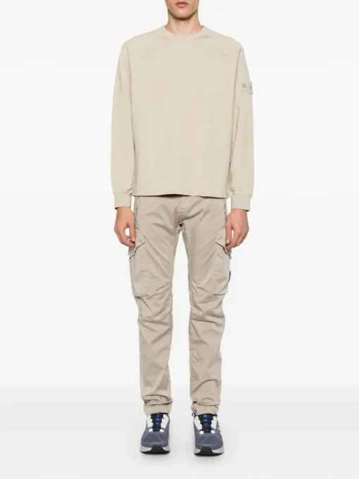 Stone Island Uomo Felpa Beige Applicazione Logo in Tono