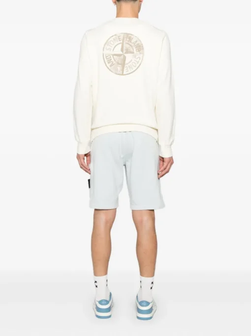 Stone Island Uomo Felpa Bianco Maxi Logo Posteriore
