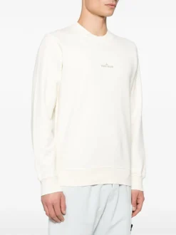 Stone Island Uomo Felpa Bianco Maxi Logo Posteriore
