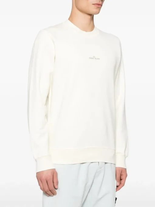 Stone Island Uomo Felpa Bianco Maxi Logo Posteriore