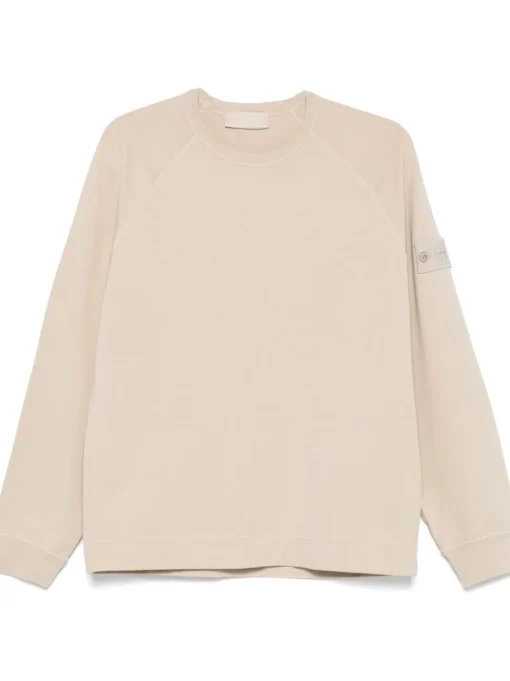 Stone Island Uomo Felpa Beige Applicazione Logo in Tono