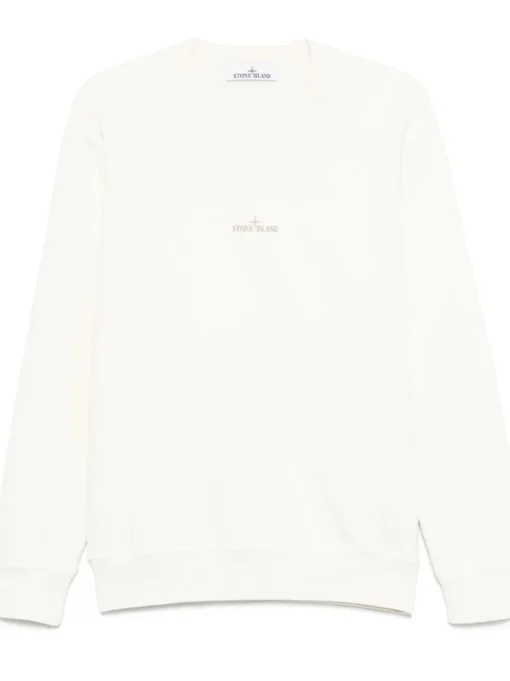 Stone Island Uomo Felpa Bianco Maxi Logo Posteriore