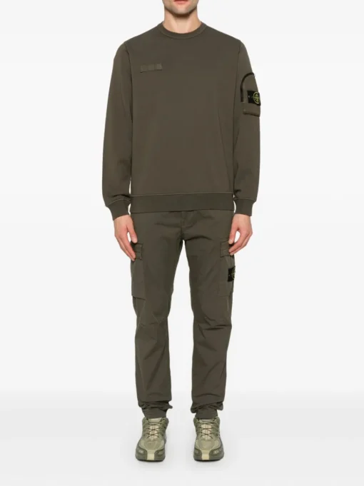 Stone Island Uomo Felpa Verde Tasca Manica