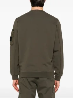 Stone Island Uomo Felpa Verde Tasca Manica