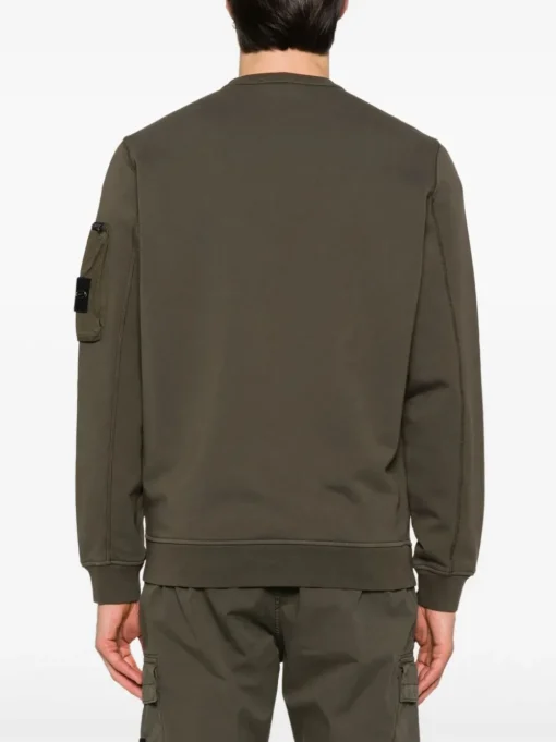 Stone Island Uomo Felpa Verde Tasca Manica