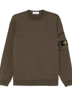 Stone Island Uomo Felpa Verde Tasca Manica