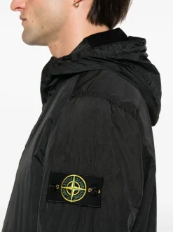 Stone Island Uomo Giubbotto Nero Cappuccio