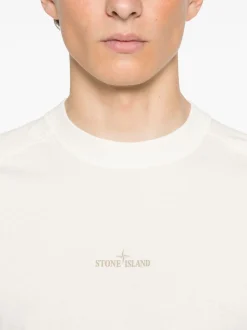 Stone Island Uomo T-shirt Bianco Stampa Logo Posteriore