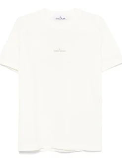 Stone Island Uomo T-shirt Bianco Stampa Logo Posteriore