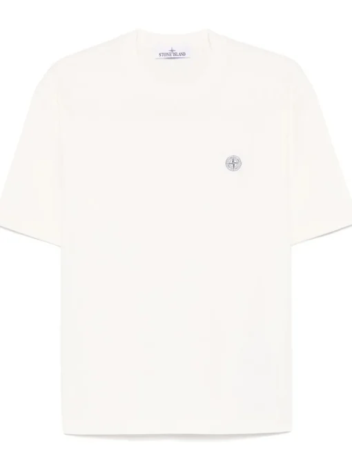 Stone Island Uomo T-shirt Bianco Patch Logo Compass